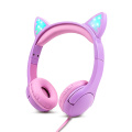 Cat Ears LED Light Up auriculares Safe Volume Limited 85dB para niños Auriculares para niños con micrófono