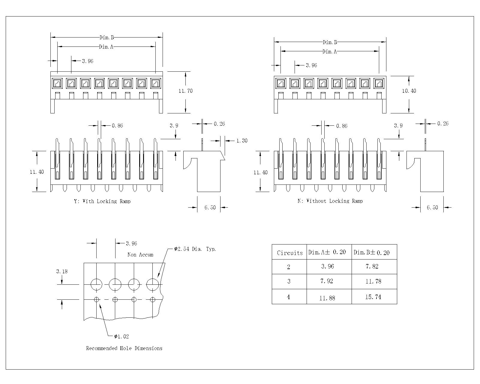 AW3964S-xP-X-N 3.96mm 180°Negative Wafer Connector Series