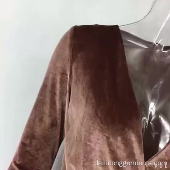 Womens V-Ausschnitt sexy Langarm Velvet Bodycon Kleid