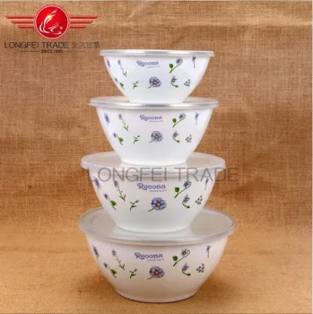 Wholesale High Quality Enamel Footed Bowl/ Ice Bowl with Plastic Lid