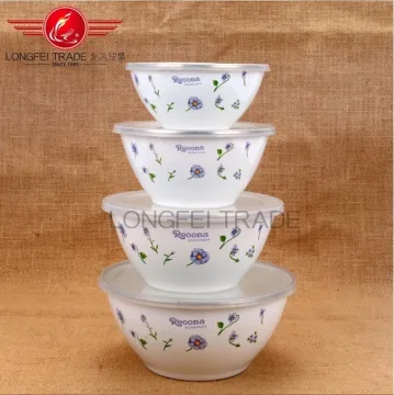 Wholesale High Quality Enamel Footed Bowl/ Ice Bowl with Plastic Lid