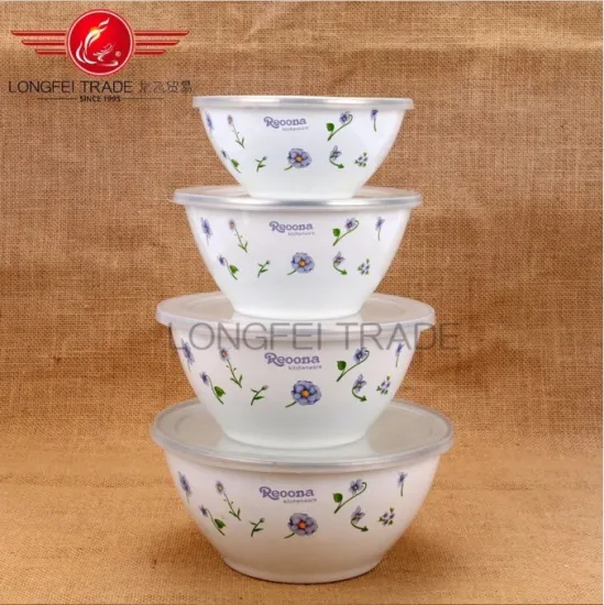 Wholesale High Quality Enamel Footed Bowl/ Ice Bowl with Plastic Lid