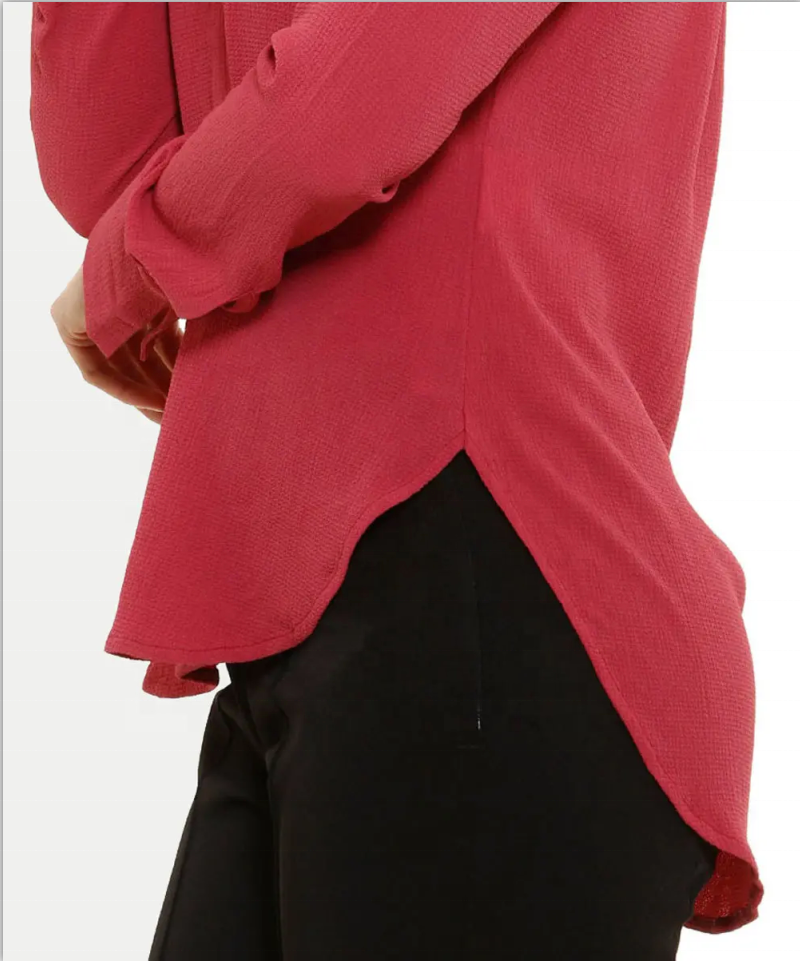 Crepe Chiffon Long Sleeve V-Neck Red Causal shirts