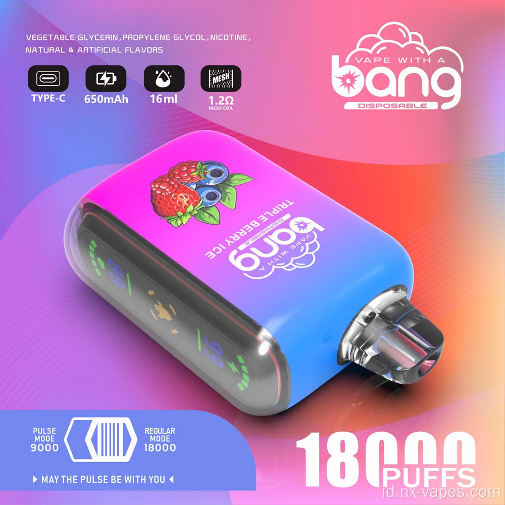 Bang pulsa 18k puff ganda mesh sekali pakai vape