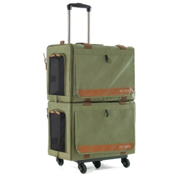 Double Layer Pet Rolling Carrier Bag with Telescopic Handle for Cats and Dogs