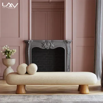 Nordic Style Wood Leg Fabric Sofa Bench for Bedroom and Living Room