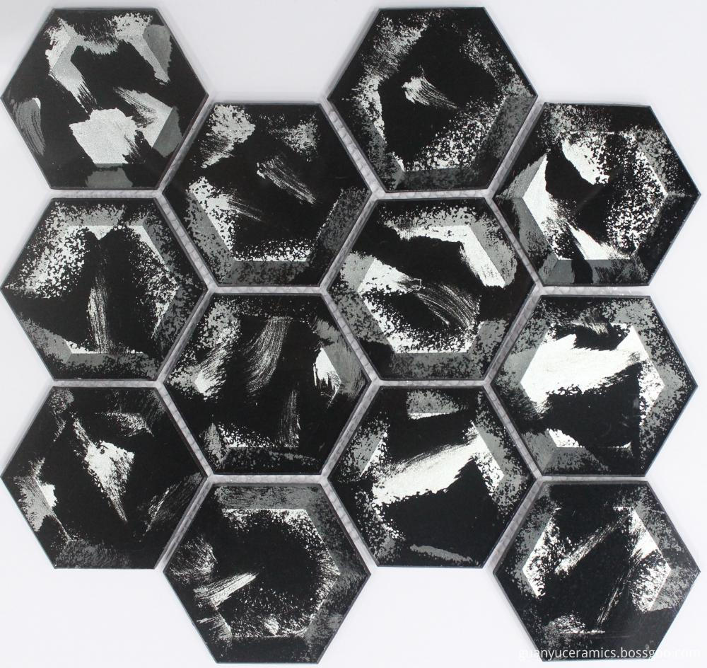 Black Classical Hexagon Crystal Mosaic