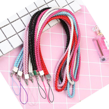 Long woven leather rope camera hanging neck lanyard mobile phone shell lanyard candy color certificate lanyard
