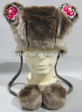 Flower pompon women's winter hats