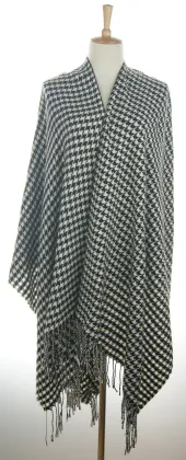 Ladies Hot Selling Swallow Gird Check Pattern Acrylic Poncho