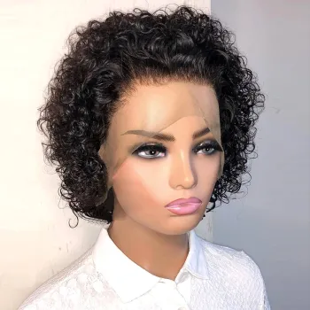 Curly Bob Transparent Lace Front Human Hair Wigs Brazilian Virgin Short Pixie Cut Wig For Black Women Pixie Curly Wigs