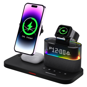 5-in-1 Magnetic Wireless Charge: Phone, Headset, Watch 3-in-1 with Alarm Clock