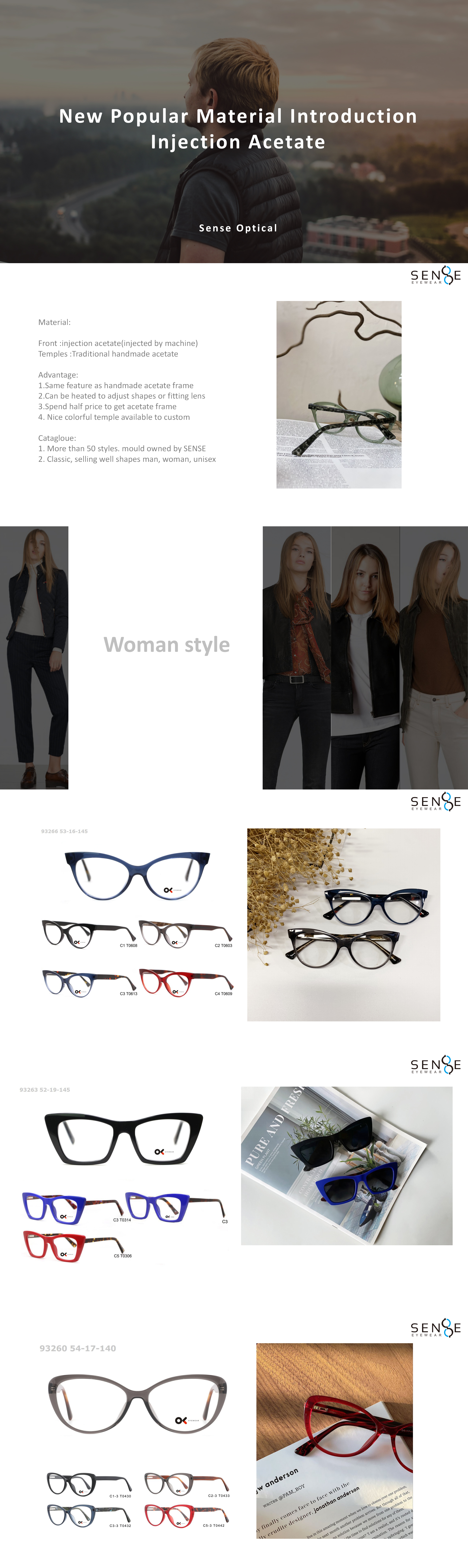 Women light acetate optical glasses frame 