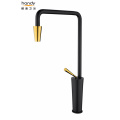 7-shaped black and golden kitchen mixer faucet