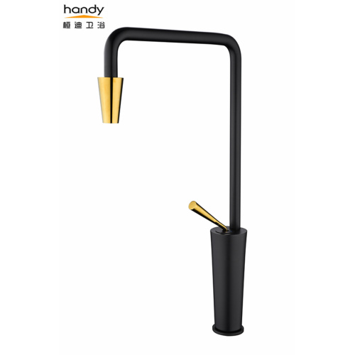 7-shaped black and golden kitchen mixer faucet
