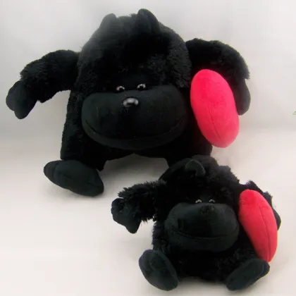20cm Sitting Holding Red Heart Black Plush Gorilla Toy, Plush Gorilla, Stuffed Gorilla