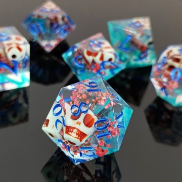 Halloween Romantic Skeleton Transparent Blood Dice Set for DND Game Players