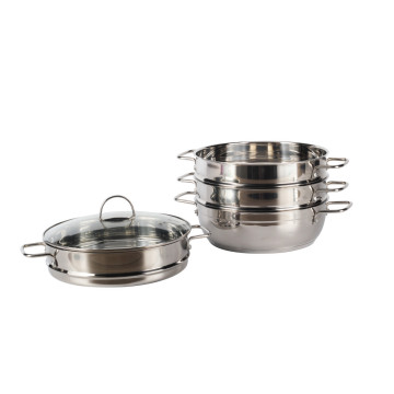 Stainless Steel Three Trays Steamer Pot For Cooking