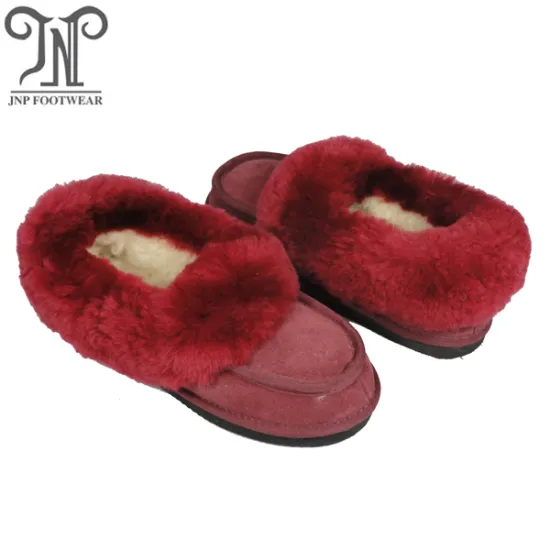 Good quality women's indoor moccasin lambskin slippers