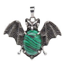 Malachite 13X18mm Cabs Antique Silver Alloy Antique Silver Alloy Bat Pendant for DIY Making Jewelry