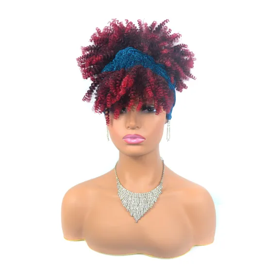 Wholesale Headbands Bug Black Short  Afro Wig Synthetic Wigs African Kinky Curly Box Wrap Puff Turban wigs For women