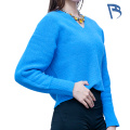 Sweater v-leher wanita yang diperbuat daripada poliester