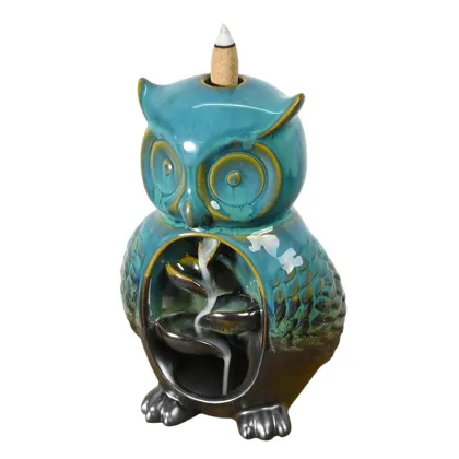 Blue Glaze Owl Style Backflow Incense Burner