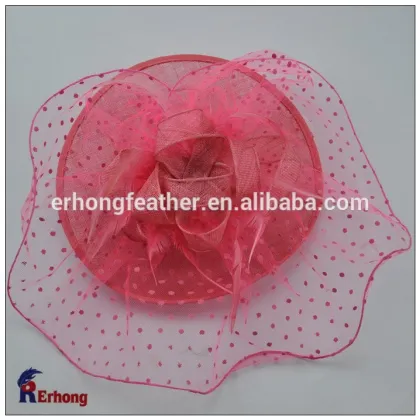 Women Church Sinamay Hat Folding Sun Hat Sinamay Ribbon Feather Hat With Flower Trim