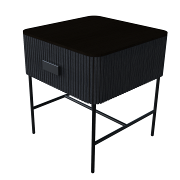 Modern Natural massief hout nachtkastje met verticale strepen door mevrouw Woods - Small Black Edition