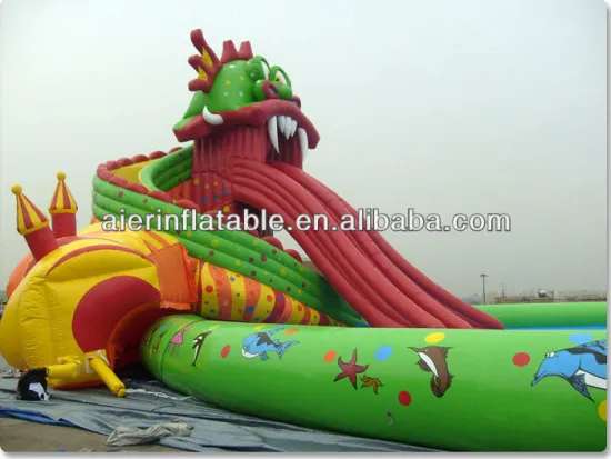 China hot sales giant Inflatable Dragon Pool with double Slides
