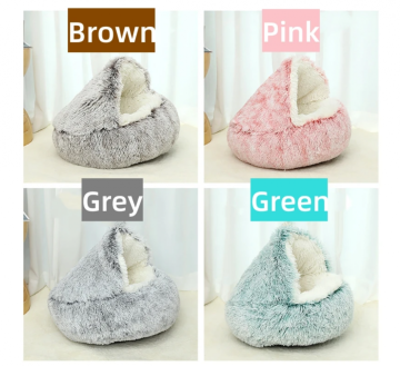 Wholesale Cute Cozy Comfy Semi Enclosed Winter Warm Indoor Washable Non Slip Round Pet Bed For Cats