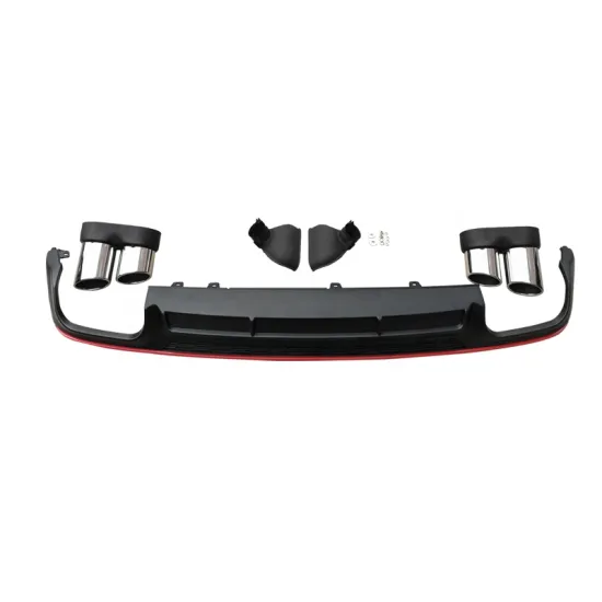 GROSS BLACK WITH RED STRIP S-Line Tailpipe S6 Diffuser for Audi A6 2019-2022 Rear Bumper