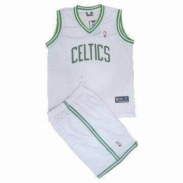 Celtics White/Eyelet Fabric Basketball Uniform, Made of 100% Polyester, Weighs 130 to 145gsm