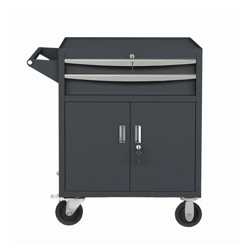 Black Metal Tool Trolley with Drawers
