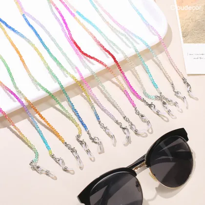 Handmade Clear Beaded Sunglasses and Necklace Set with Dual Purpose Extended Chain, Anti Slip Rainbow Crystal Glasses Chain