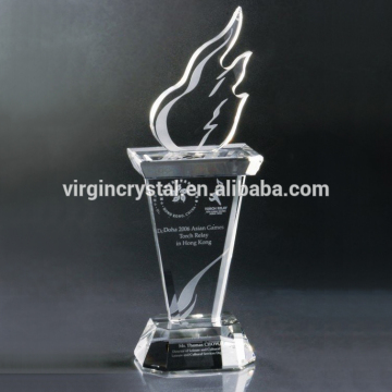 Crystal torch design awards trophies with your logo for souvenirs
