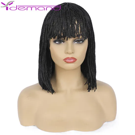 Wholesale Black Hair Short Bob Wigs Braided Box Braids Synthetic Wig For Black African Women High Temperature Fiber 12inch