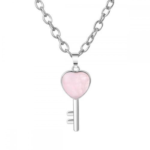 Gemstone Heart Shape Key Chain Necklace Natural Stone Pendant Necklace