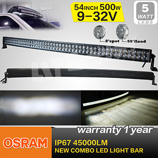 New Desgin 9-32V, IP67, 54" 500W Curved LED Light Bar Combo Beam for off Road