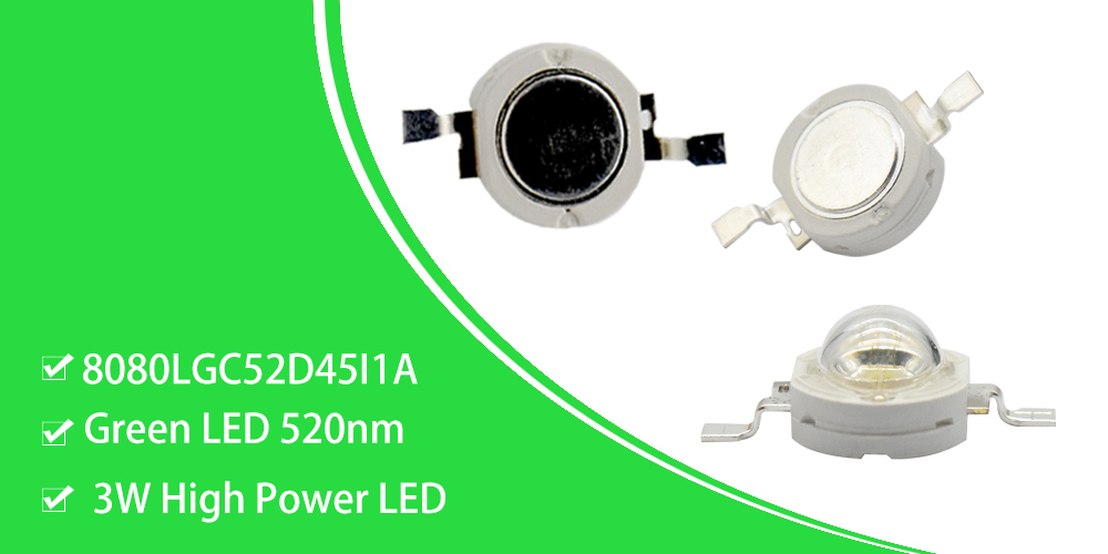 8080LGC52D45I1A 3W Green High Power LEDs 520-530nm High Lumen