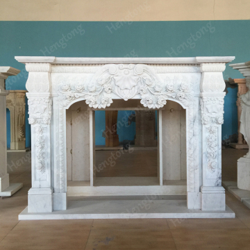 High Quality White Marble Flower Pattern Engraving Fireplace Surround