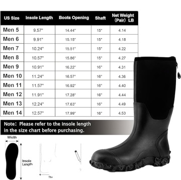 Waterproof Insulated Rubber Work Boots 5mm Neoprene for Hunting, Fishing, and Rain