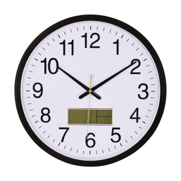 Round Wall Clock with LCD Date Black Frame
