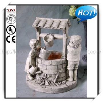 28 Inches Gray Fiberglass Garden Fountain with Light