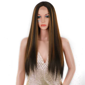 Long Straight Hair Extension Wigs 26 Inches Highlight Heat Resistant Full Cheap Women Synthetic Hair Wig With Lace Front
