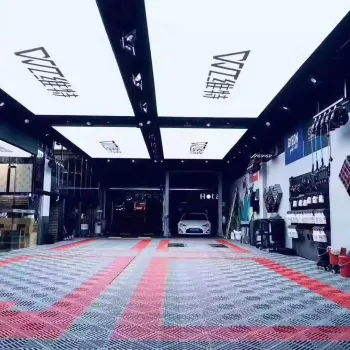 Hexagon-Shaped RGB LED Garage Light with Wood Ceiling Panel Connector