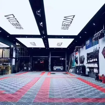 Hexagon-Shaped RGB LED Garage Light with Wood Ceiling Panel Connector