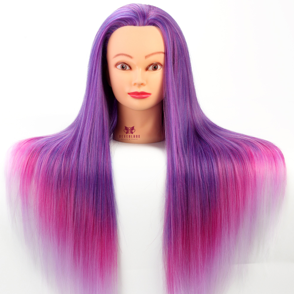 Neverland 28 Inch Synthetic Fiber Ombre Hair Training Head Doll Heads Hairdressing Styling Practice Mannequin Head with Stand