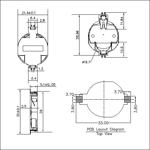 Cr2032 Botão de plástico porta -bateria com contatos de metal SMT