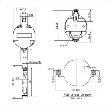 CR2032 Paste de batterie de bouton en plastique avec contacts en métal SMT